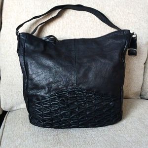 Day & Moon black smocked leather shoulders- crossbody bag
